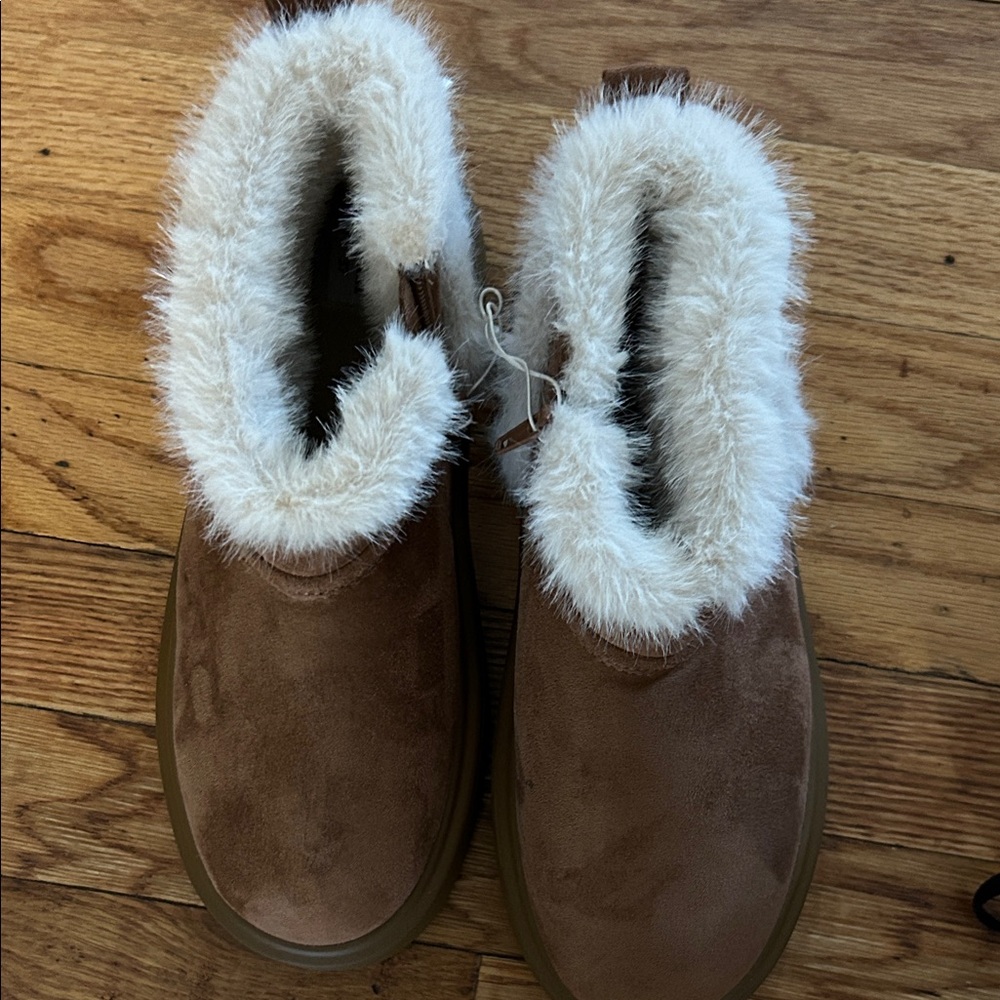 Zara Brown Suede Boots with Faux Fur Lining NWT